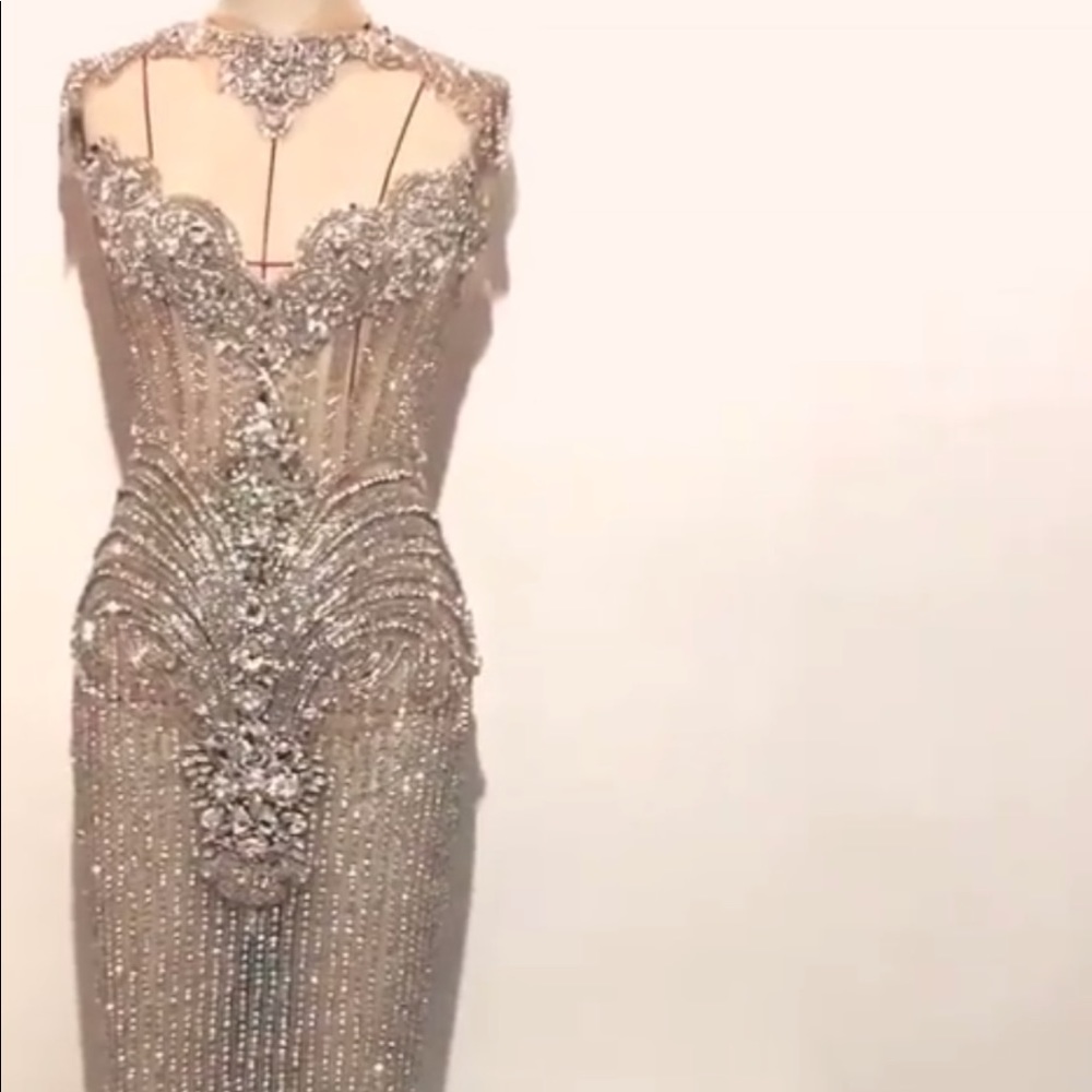 Custom-made crystal prom dress w/ extended train